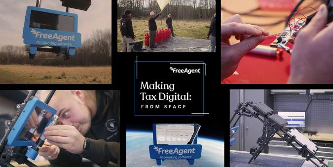 A tablet computer with FreeAgent accounting software hovering above planet Earth.