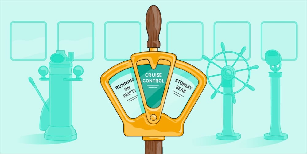Ship engine telegraph with control options: running on empty, cruise control and stormy seas.