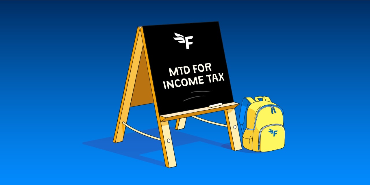 Illustration of a blackboard with the words 'MTD for Income Tax' written on it.
