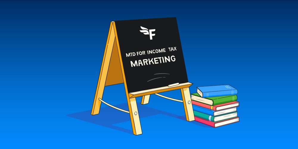 Illustration of a blackboard with the words 'MTD for Income Tax: marketing'