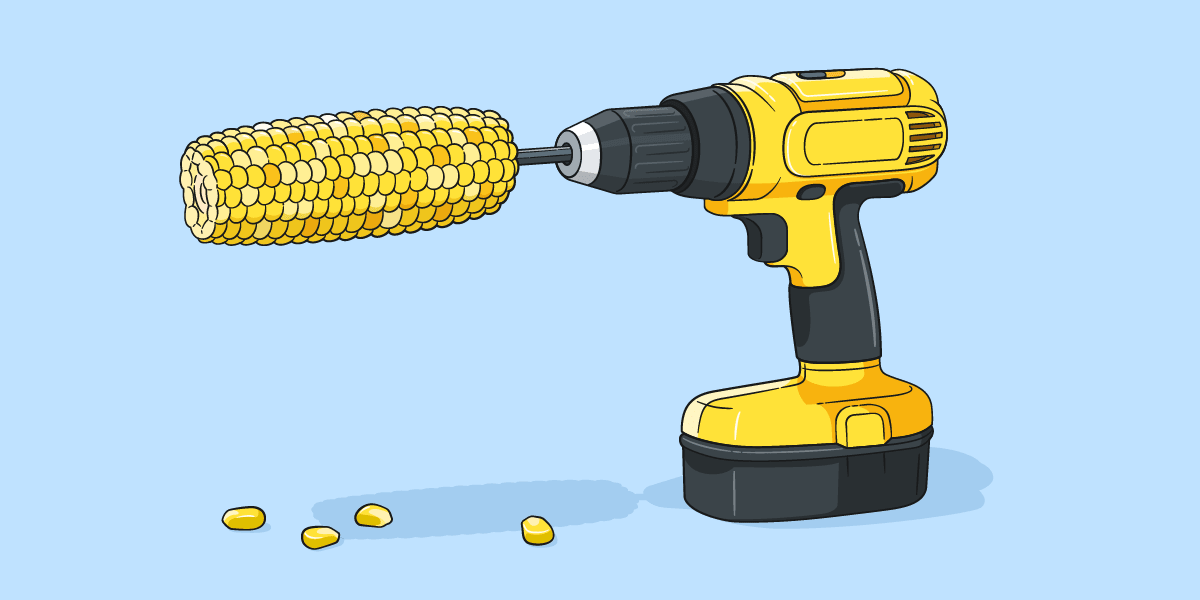 Corn on the cob attached to a drill.