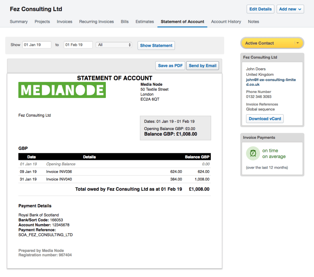 Statement of account Statement of account