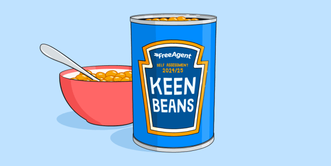 A bowl of baked beans and an open can with the label 'Self Assessment 2024/25 Keen Beans'