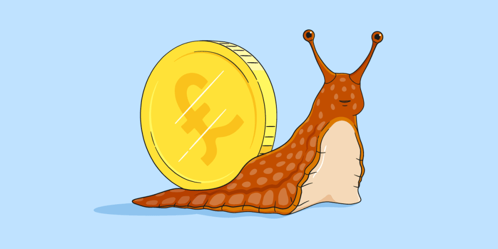 Illustration of a friendly snail with a pound coin instead of a shell