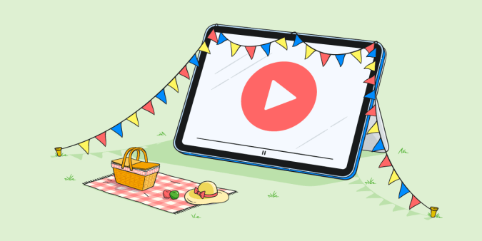 Picnic basket with a tablet draped in bunting