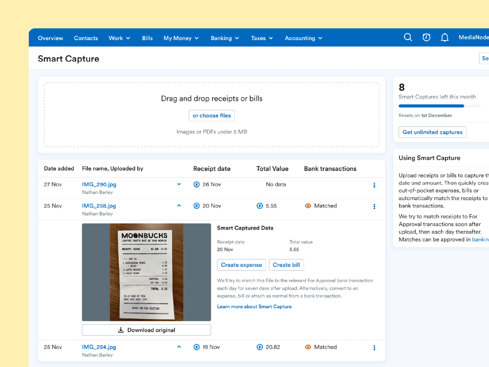 A receipt in Smart Capture showing details of a purchase.