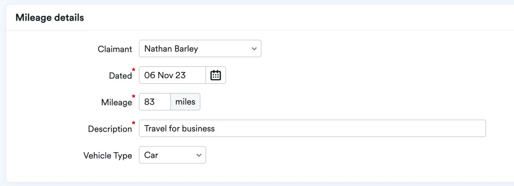Screenshot showing how to record mileage in FreeAgent accounting software