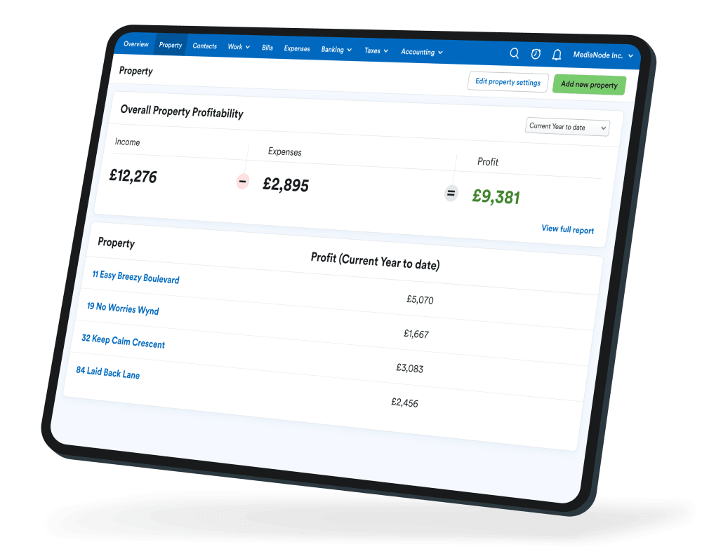 Tablet device displaying the FreeAgent 'Property' screen user interface.