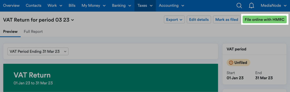 Preparing to file an MTD-compatible VAT return within FreeAgent.